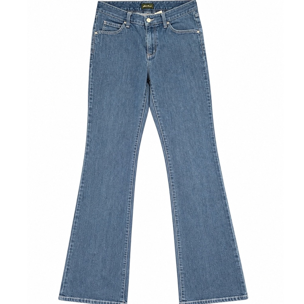 Eddie Bauer Womens 10 Tall Bootcut Jeans Blue Studded Pocket Stretch Denim